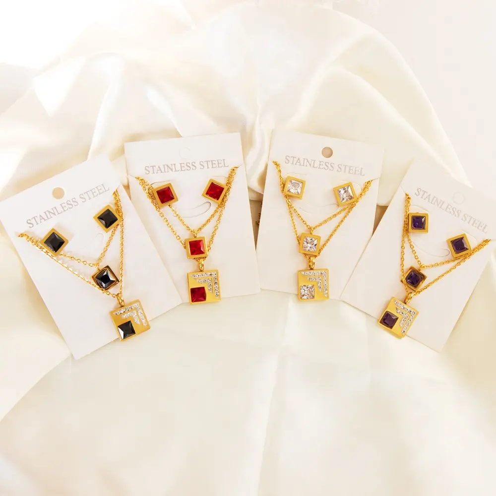 Custom Fine 18k Gold Plated Stainless Steel Pendant Zircon Crystal Shell Bijoux Gift Necklace Earrings Jewelry Set for Women