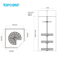 Topcent Porte-vêtements rotatif à 360 degrés, porte-pantalons, étagère d'angle pour garde-robe en fer/métal avec panier de rangement rond