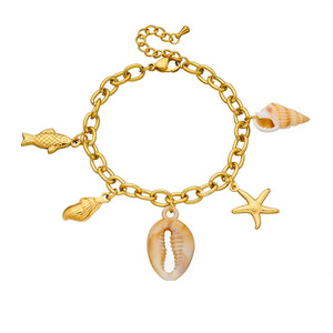 Ocean Style Gold Plated Charm Bracelet With Conch Carp Starfish Seashell Pendant Women's Jewelry - Product Image 5