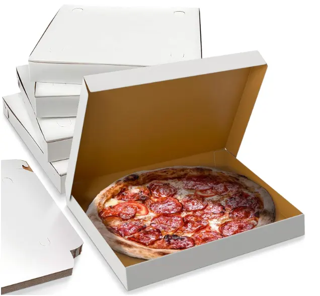 पतली पेपरबोर्ड सफेद मिट्टी लेपित पिज्जा बॉक्स-10 "लंबाई x 10" चौड़ाई x 1.5 "गहराई लॉक कोने (10 टुकड़े) पिज्जा के लिए एकदम सही