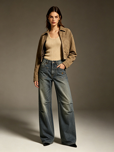 Jean en denim Leduo personnalisé taille haute bleu-gris rétro coupe décontractée pour femme – Pantalon décontracté pour le quotidien - Product Image 1