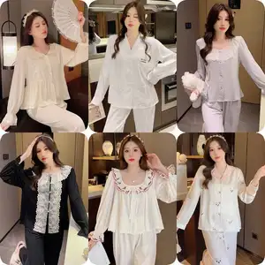 Women Pajamas Two Piece Lingerie Sets Night Ware for Women Printed Soft Silk Pajamas Viscose Pajamas Women Summer Cotton Suitits