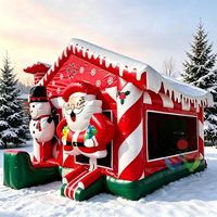 Château gonflable de Noël avec Père Noël et bonhomme de neige en 3D, rouge et blanc, pour les enfants, fête en plein air