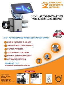 Innovador soporte de cargador inalámbrico giratorio automático 3 en 1 con carga rápida para teléfono inteligente Smartwatch y auriculares Ideal para escritorio - Product Image 4