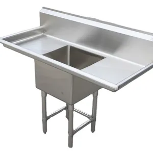 Restoran Komersial Grosir Wastafel Satu Kompartemen dengan Wastafel Stainless Steel Papan Pengering