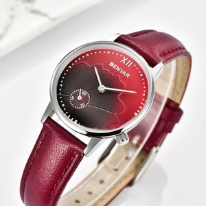Reloj de Pulsera para Mujer, Diseño Simple, Correa de Cuero Genuino, Cuarzo, Color Rojo, Envío Directo - Product Image 2