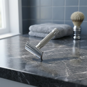 Maquinilla de Afeitar de Doble Filo con Mango Metálico Texturizado, Herramienta de Afeitado para Barbería - Product Image 1