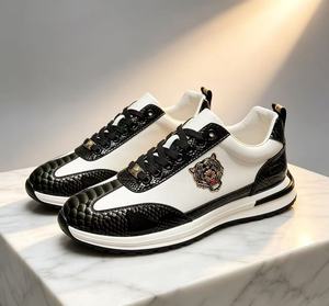 Men Genuine Leather Walking Shoes Lace Up Breathable Lightweight Casual Sneakers Tiger Embroidery Color <b>Block</b> - Product Image 5