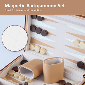 Jeu de backgammon magnétique <span class=keywords><strong>classique</strong></span> de 9 pouces, jeu de voyage portable, plateau de backgammon en cuir PU avec 32 pièces en bois et 5 dés - Product Image 5