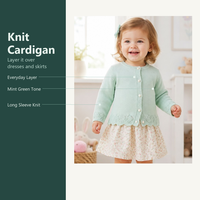 Kardigan Rajut Bayi Perempuan Baru, Lengan Panjang, Kancing Depan, Ujung Bergelombang, Warna Hijau Mint, Sweater Anak Perempuan dengan Kancing Mutiara OEM