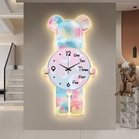 Jam Dinding Galaxy Bear LED dengan Lampu, Jam Quartz Hening Bulat Dekoratif untuk Ruang Tamu Kamar Tidur