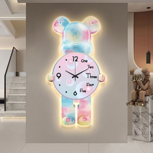 Galaxy Bear <b>Wall</b> <b>Clock</b> <b>LED</b> Light Up Silent Quartz Round Decorative Timepiece for Living Room Bedroom - Product Image 3