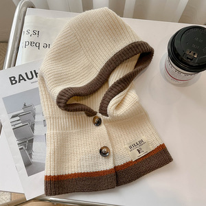 2024 chaud anneau écharpe cagoule chapeau femmes hiver tricoté casquette pull dame laine fil bonnet extérieur Snood col silencieux casquette - Product Image 6