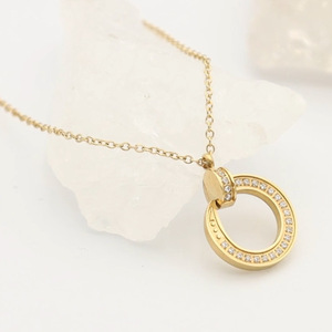 C Shaped Diamond Necklace For Women Gold Color Round Brilliant Cut Geometric Design Everyday Wear Titanium Steel Chain - Product Image 2
