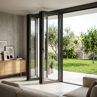 Cadre de porte en aluminium pour portes pliantes, système de portes vitrées, aluminium noir, résistant aux ouragans, porte pliante pour villa, intérieur, étanche