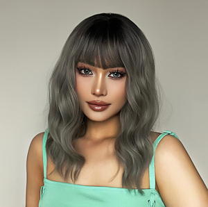 Ainizi Prêt à expédier Nouveauté Juillet <span class=keywords><strong>2022</strong></span> Perruque synthétique résistante à la chaleur de 16 pouces, coupe courte bob ondulée avec frange pour femmes - Product Image 5