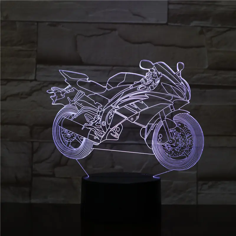 オートバイパターン3D LED ABSベースランプ男の子ギフトランププロモーションカラーフラッシュ小さな子供のための素敵なギフト
