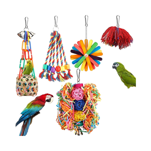 Renkli kuş kafesi aksesuarları kuş halat levrek çan parçalama Foraging oyuncaklar Parakeet salıncak tırmanma için standı askılı oyuncaklar - Product Image 1