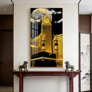 Cuadro Decorativo de Pared con Luces LED, Diseño Artístico Islámico Dorado, Paisaje Arquitectónico 3D, Decoración para el Hogar, Sala de Estar, Pintura de Porcelana de Cristal - Product Image 2