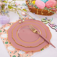 Assiettes en plastique rose mauve moderne Vaisselle incassable Vaisselle bon marché Mariage Bord doré Chargeur en plastique