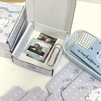 Boîte d'expédition écologique bleu clair à pois avec motif lapin et chat de dessin animé, boîte en carton ondulé mignonne avec gaufrage pour bijoux, petits articles et cadeaux
