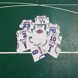 Camisetas de <span class=keywords><strong>Baloncesto</strong></span> Personalizadas Transpirables de Manga Corta, <span class=keywords><strong>Space</strong></span> <span class=keywords><strong>Jam</strong></span> White Tune Squad, Unisex, para Fiestas de Halloween - Product Image 1