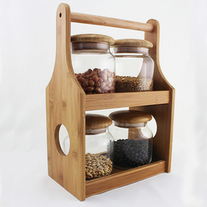 Factory Direct Customized Bamboo 2-tier Storage 4-Jars Glass Storage Organizer for <b>Kitchen</b> <b>Accessories</b> - Product Image 3