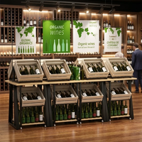 Présentoir mobile robuste double face en acier et bois pour produits frais avec 8 caisses en bois – Étagère de supermarché pour légumes, fruits et produits alimentaires