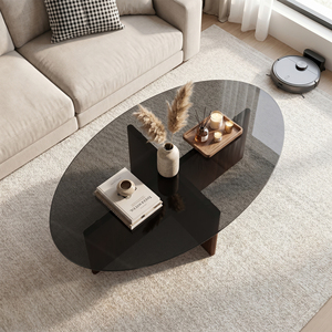 Oval Tempered Glass Handmade Modern Convertible Coffee Table Cross Solid Wood Base Heat Resistant Scratch-Proof Home Furniture - Product Image 2