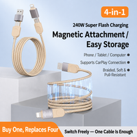 Câble de charge super rapide 65W 4 en 1, double type C, tressé, PD 27W, multifonction, cordon de charge USB pour voiture, compatible IOS et Android
