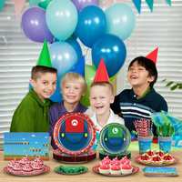 Assiettes, serviettes, nappes et pailles en papier à thème de dessins animés pour les fêtes d'anniversaire des garçons