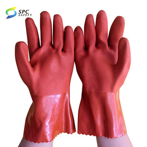 Gants en PVC imperméables largement utilisés <span class=keywords><strong>dans</strong></span> les ateliers industriels, pour le nettoyage industriel, avec paume antidérapante marron et finition sablée, entièrement enduits. - Product Image 4