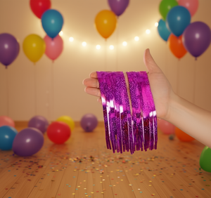 Striscione in tinsel viola rettangolare per decorazioni per feste, compleanni, festività, in plastica, prodotto a macchina, per celebrazioni - Product Image 2