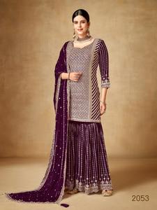 Nuevo diseñador Heavy Chinon Wedding Sharara Salwar Kameez Suit con bordado y lentejuelas Work Calidad DE EXPORTACIÓN DE LA India - Product Image 5