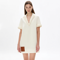 Nouvelle Robe Courte Femme Chic Bohème Col Polo Blanc Cassé Col en V Profond Bordure en Corde Tressée Manches Courtes Coupe Droite Personnalisable Vente en Gros