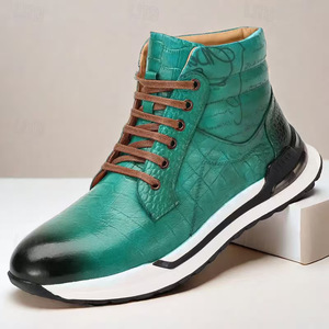 Bottines pour hommes en cuir véritable, bout rond, à lacets, respirantes, chaussures décontractées toutes saisons - Product Image 2