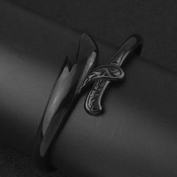 Ensemble de bijoux vintage plaqué noir, style européen et américain occidental, bracelet et bague en acier inoxydable