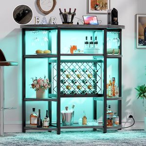 Estante <span class=keywords><strong>de</strong></span> vino moderno para el hogar con luces LED y tomas <span class=keywords><strong>de</strong></span> corriente para exhibir y almacenar vino Decoración elegante para el hogar - Product Image 1
