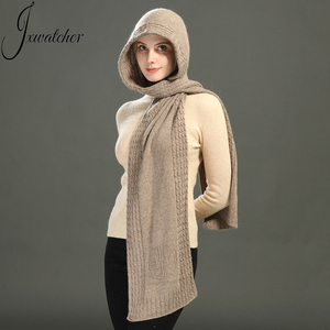 Longue écharpe de Ski épaisse coupe-vent pour l'extérieur, couvre-cou à capuche pour femmes, bonnet d'hiver, Protection des oreilles, écharpe à capuche tricotée en <span class=keywords><strong>cachemire</strong></span> - Product Image 1