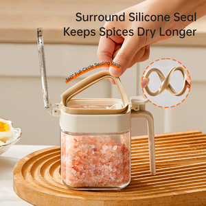 Cocina Alimentos Especias Polvo Almacenamiento 400ml Tarros de Vidrio Envase con Compartimento Integrado para Cuchara de Condime - Product Image 6