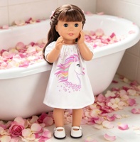 Robe à manches bouffantes imprimée licorne arc-en-ciel MSYO, en dacron durable, vêtements de poupée tendance pour poupée de 18 pouces, cadeau promotionnel