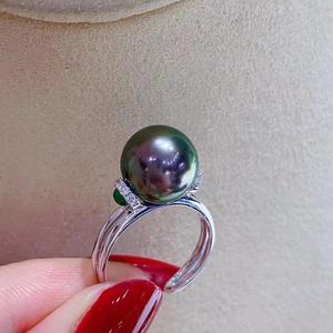 10-11 Flawless Peacock Green and Black Bead <b>Ring</b> 925 Precision Imported Craftsmanship Active Mouth Design Value <b>Pearl</b> <b>Rings</b> - Product Image 1
