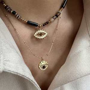 Collier pendentif œil de tigre style Maillard en acier inoxydable plaqué or sous vide, bijoux de luxe légers pour femmes - Grande Vente - Product Image 4