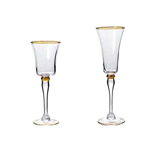 Modisches luxuriöses klassisches durchsichtiges mit zwei goldenen Rändern hohes Tassen-Champagnerglas-Gläser-Set trinkender individueller Weinbecher Glas