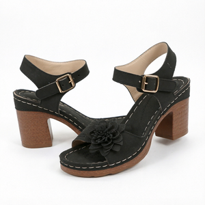 Sandalias de tacón con hebilla floral, sandalias de cuña con punta abierta, zapatos de plataforma para vestir en verano - Product Image 1