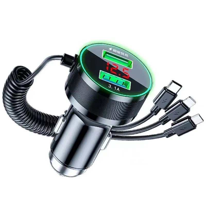 Trending Car Charger Adapter 150W 2 Port 3.0 Quick Charge Socket for iPhone Samsung Xiaomi iPad Mobile Phone with Cable 3 in 1