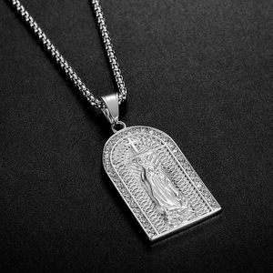 yunnique Stainless Steel Gold Plated Diamond Stud Pendant Necklace With Virgin Mary Design Unisex Gift Jewelry - Product Image 3