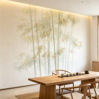 Papier peint mural 3D personnalisé en bambou zen, peinture à l'encre chinoise géométrique moderne, brume verte pour spa, salle de yoga, salle de bain, hôtel