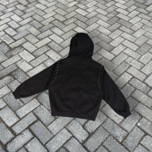 Sudadera con Capucha Extra Grande de Algodón Grueso Personalizada para Otoño e Invierno, Estilo Hip Hop, con Tachuelas, Pedrería, Lavado Vintage, para Hombre - Product Image 5