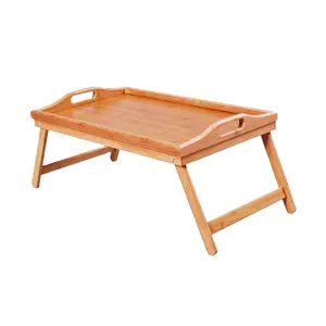 बिस्तर के लिए फैक्टरी बहुउद्देशीय पोर्टेबल हल्के वजन वाली फोल्डिंग लकड़ी की ट्रे नाश्ता टेबल